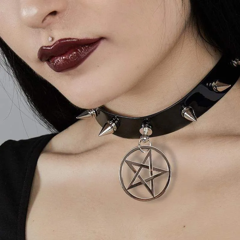 Damnitar Pentacle Pendant PU Chokers