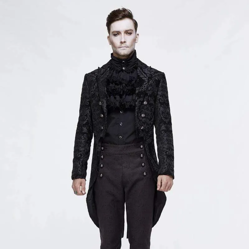 Goth Jacquard dubbelknäppt svart dovetail överrock för män