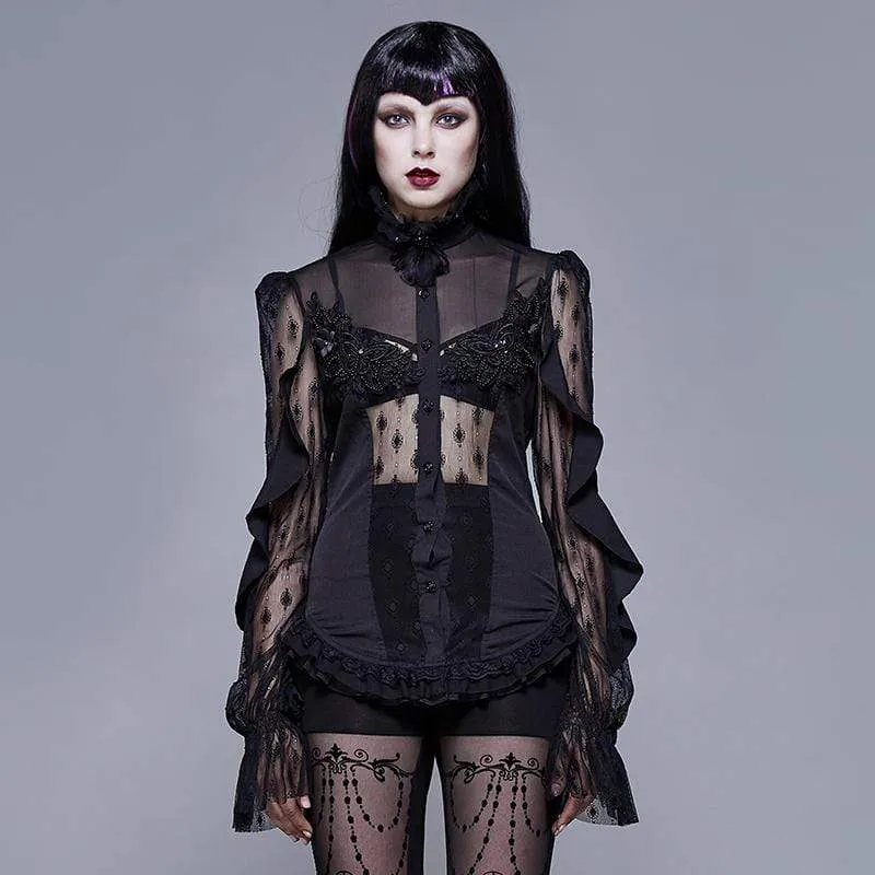 Goth blommig spets skir skjorta för kvinnor