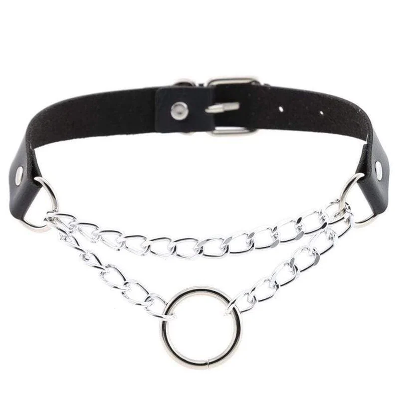 Goth O-ring, dubbellagers konstläderchoker för kvinnor