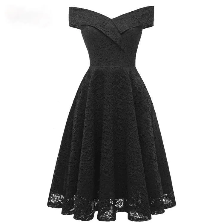 Dam Vintage Off Shoulder Spets Festklänningar Brudtärnklänningar Bröllopsklänning