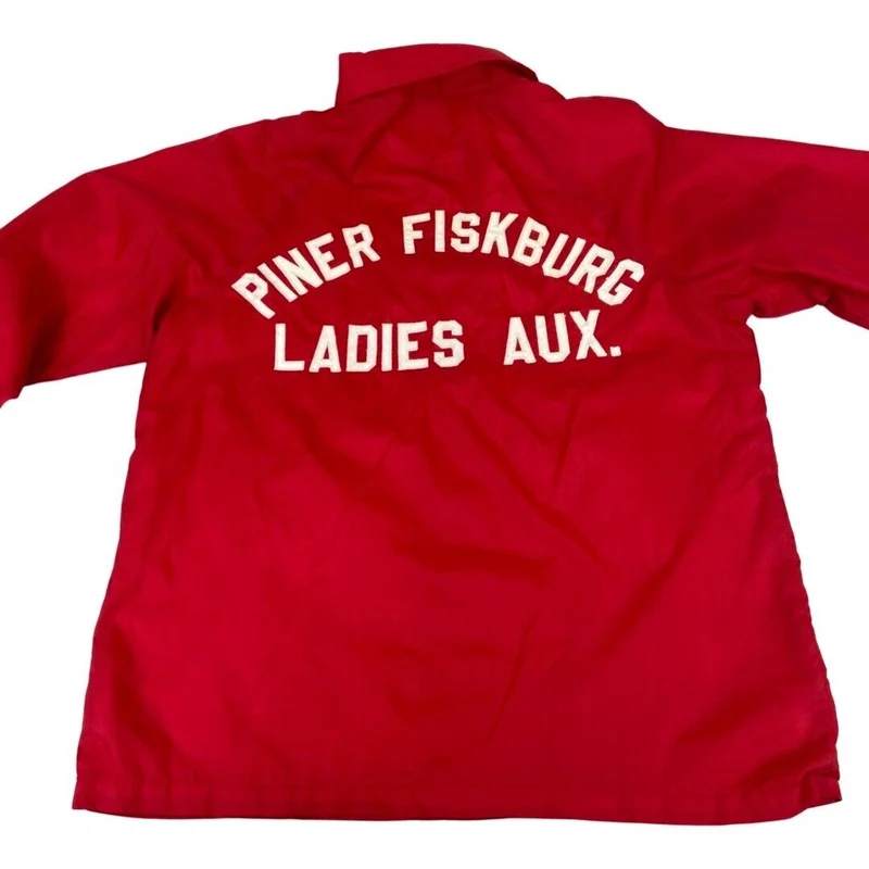 VTG USA PINER FISKBURG LADIES AUX FIRE DEPT NYLON WINDBREAKER LINED JACKET 38” S