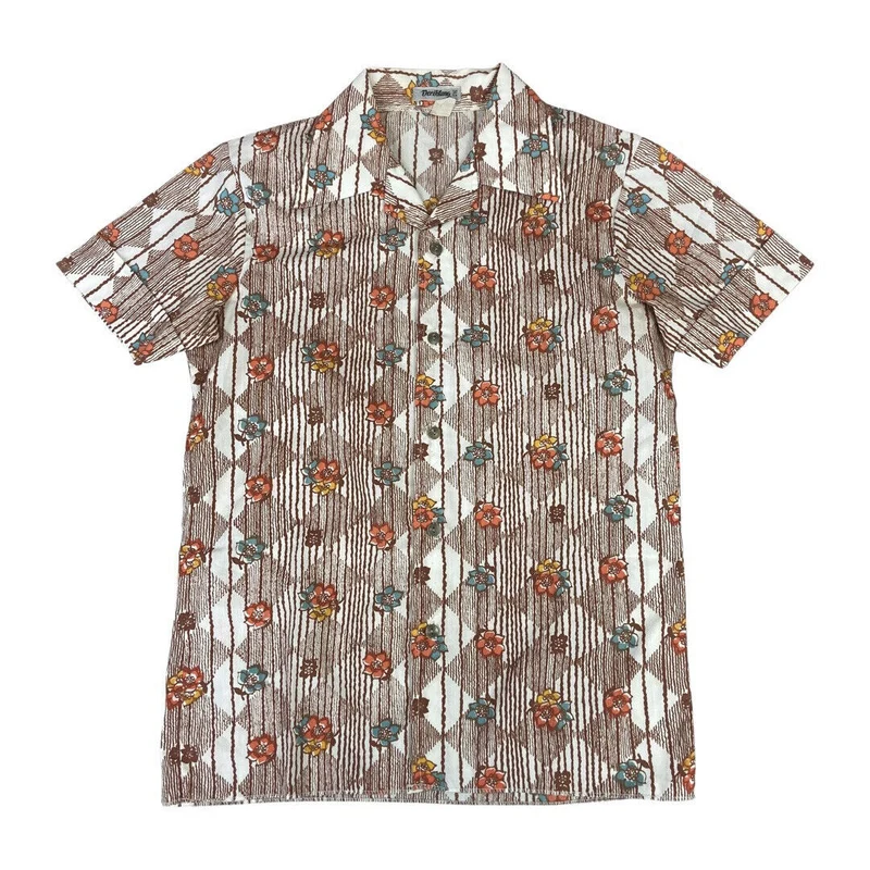 VTG 70s HAWAIIAN STYLE BUTTON DISCO SHIRT COTTON BIG COLLARS DISCO MOD 34” XS