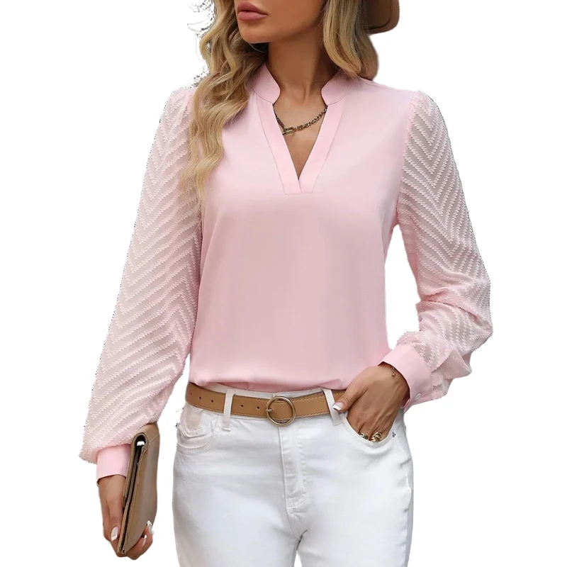 Kvinnors Chiffongblus med V-ringning Stil