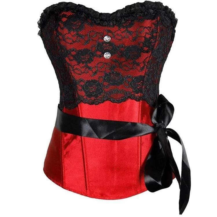 Kvinnors vintage blommiga Mesh Satin Overbust Korsetter