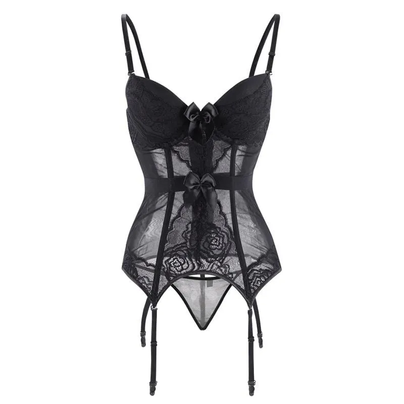 Gothic Splicing Splicing Mesh Slip Sheer Overbust-korsetter för kvinnor