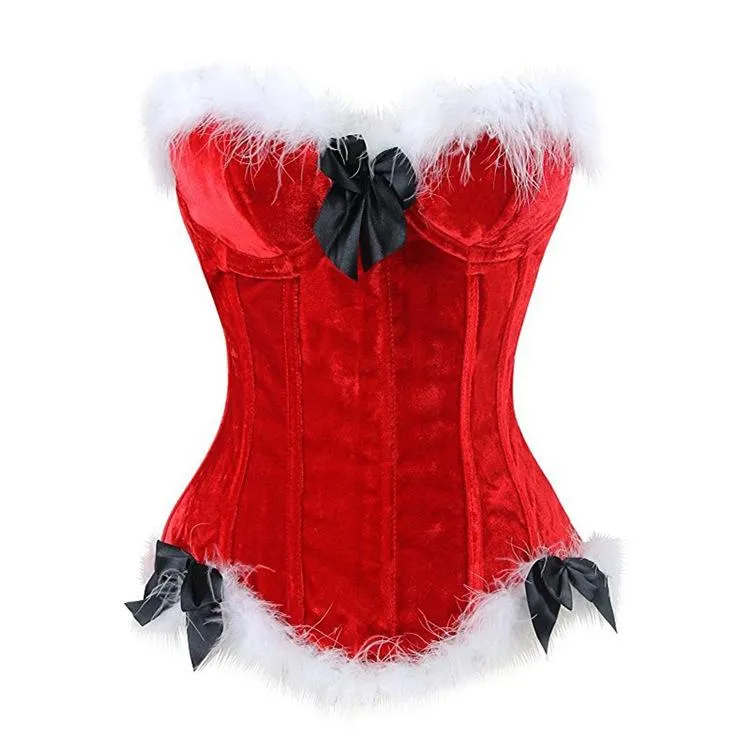 Gothic Faux Fun Hem Bowknot Chrismas Overbust-korsetter för kvinnor