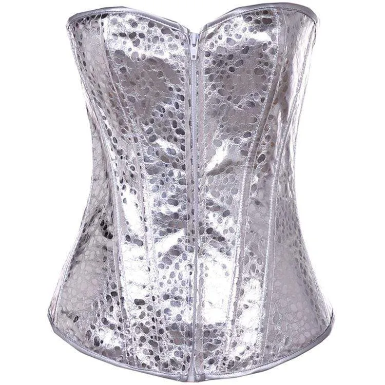Kvinnors Gothic Pure Color Overbust Korsetter Silver