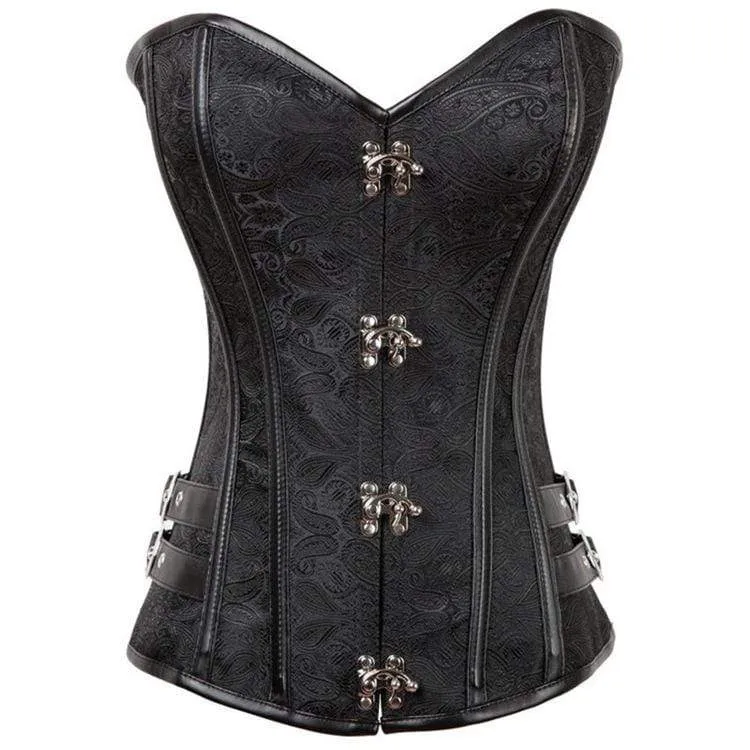 Gothic Jacquard Overbust-korsetter för kvinnor med T-rygg