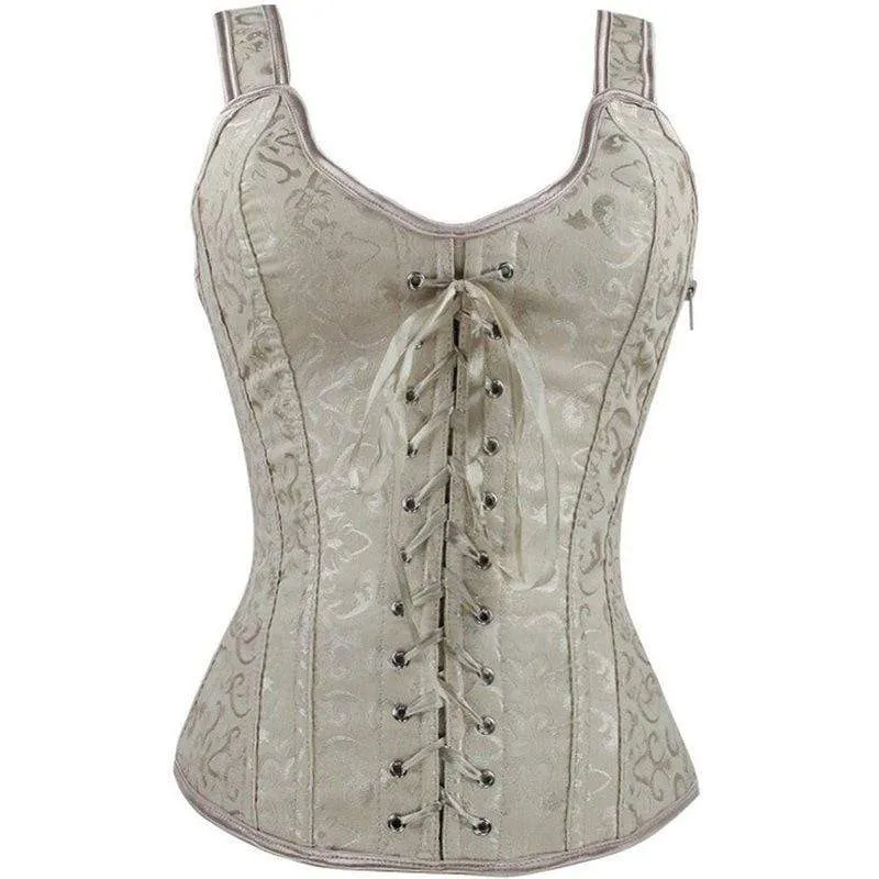 Vintage Jacquard Strappy Overbust Korsetter för kvinnor