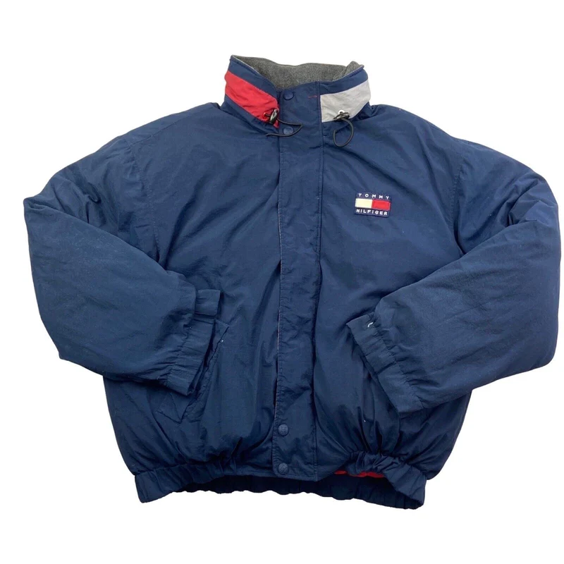 Vintage 1990s Navy Blue Tommy Hilfiger Down Padded Puffer Coat Extra Large