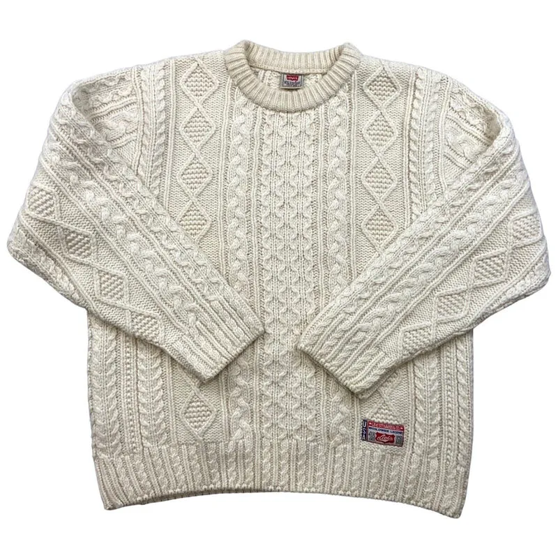 Vintage 90s Cream Ecru Levi's Cable Knitted Jumper XXL