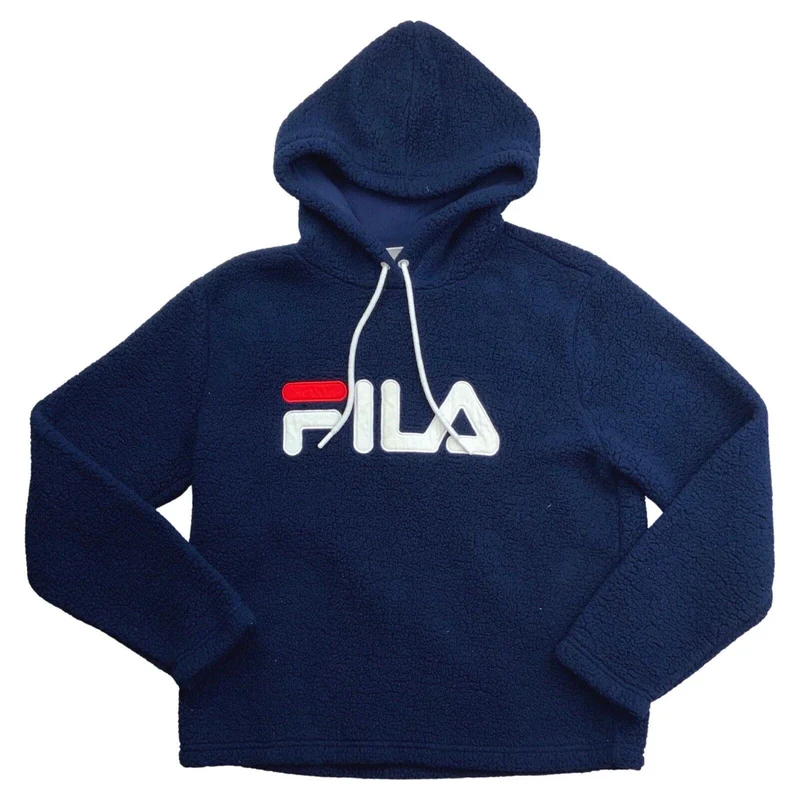 Vintage 00s Blue Fila Spell Out Fleece Hoodie M