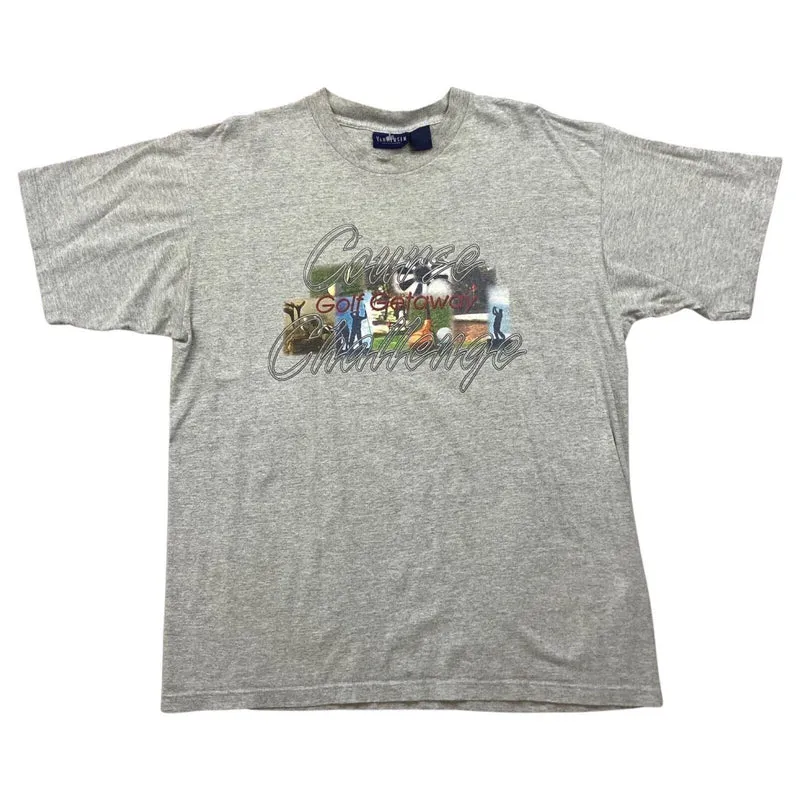 Vintage 90s 00s Grey Golf Course Challenge USA Novelty Cotton T-Shirt M L