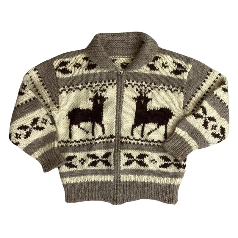 VTG USA MENS NATIVE CANADA COWICHAN GRAPHIC KNIT ROCKABILLY CARDIGAN 44” (40)