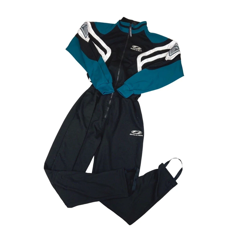 Vintage 90s Black Dark Teal Saller Jumpsuit Tracksuit Boiler Suit One Piece XL