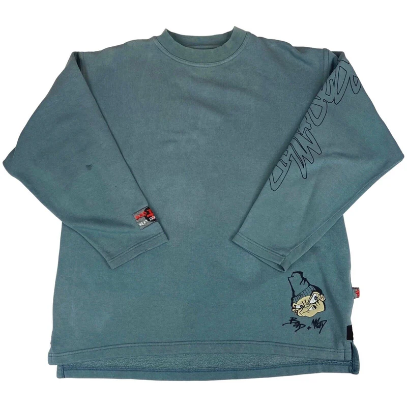 Vintage 00s Y2k Faded Blue Bad + Mad Graphic Printed Sweatshirt Skate XL
