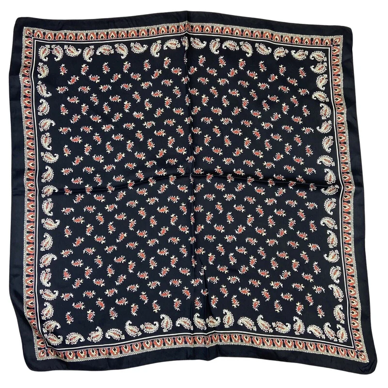 Vintage 70s 80s Black Red Paisley Print Scarf