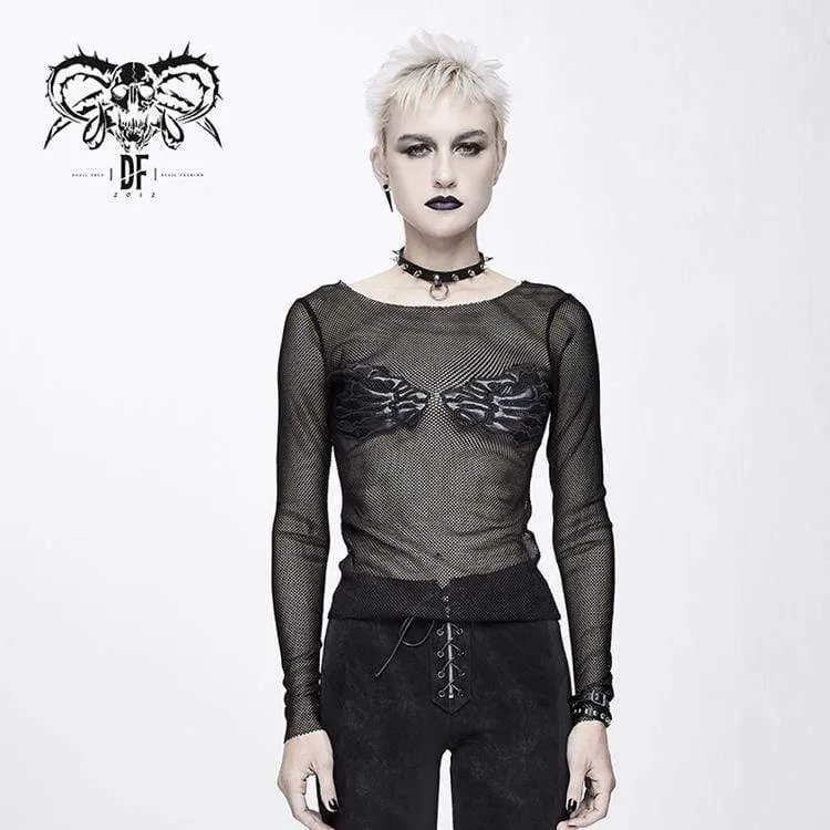 Damtoppar i Goth Skull Sheer Mesh