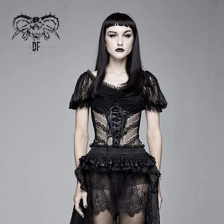 Damtoppar med genomskinlig spets i Goth med puffärm