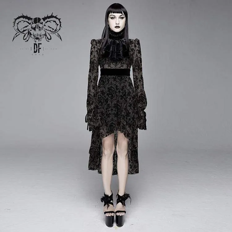 Goth-blommiga spets långärmade klänningar för kvinnor