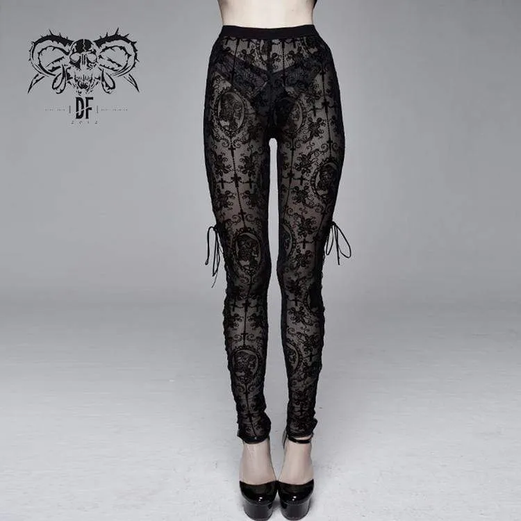 Dam Leggings i Goth-blommig spets