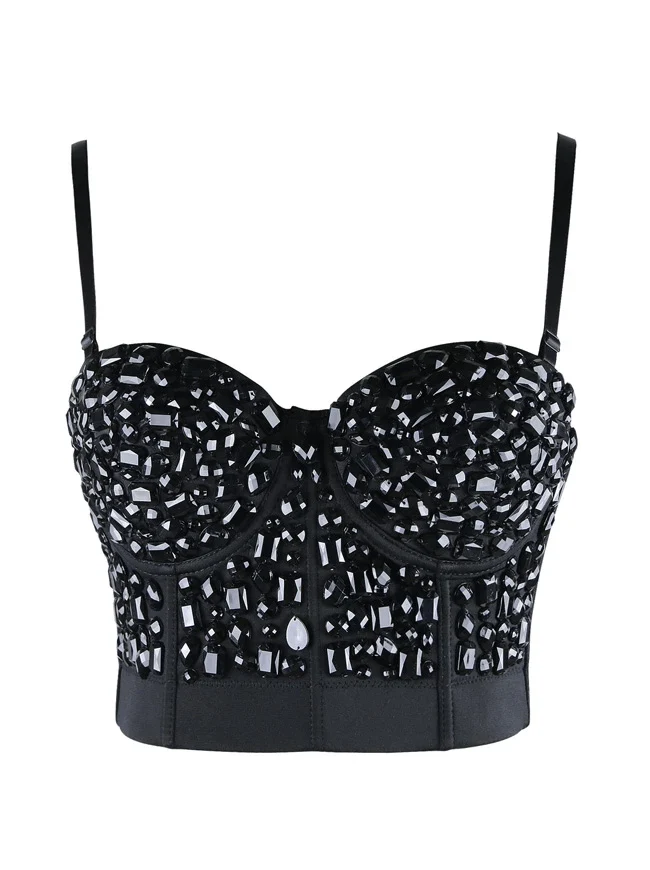 Dam Punk Rhinestone Push Up BH Clubwear Party Bustier Crop Top