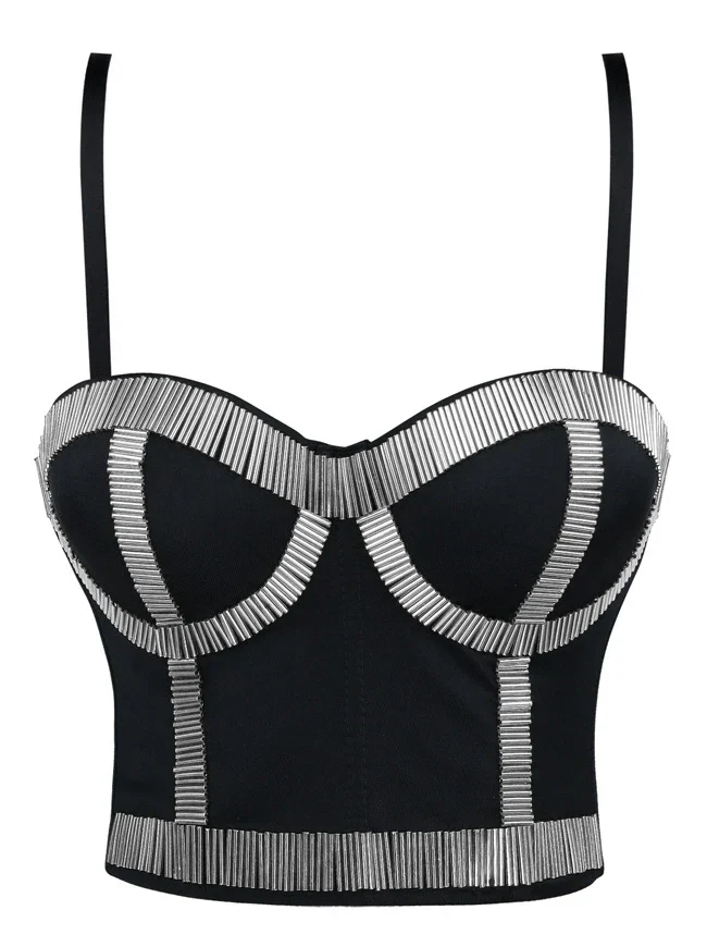 Dam Punk Metallic Stick Clubwear Party Bustier BH Crop Top