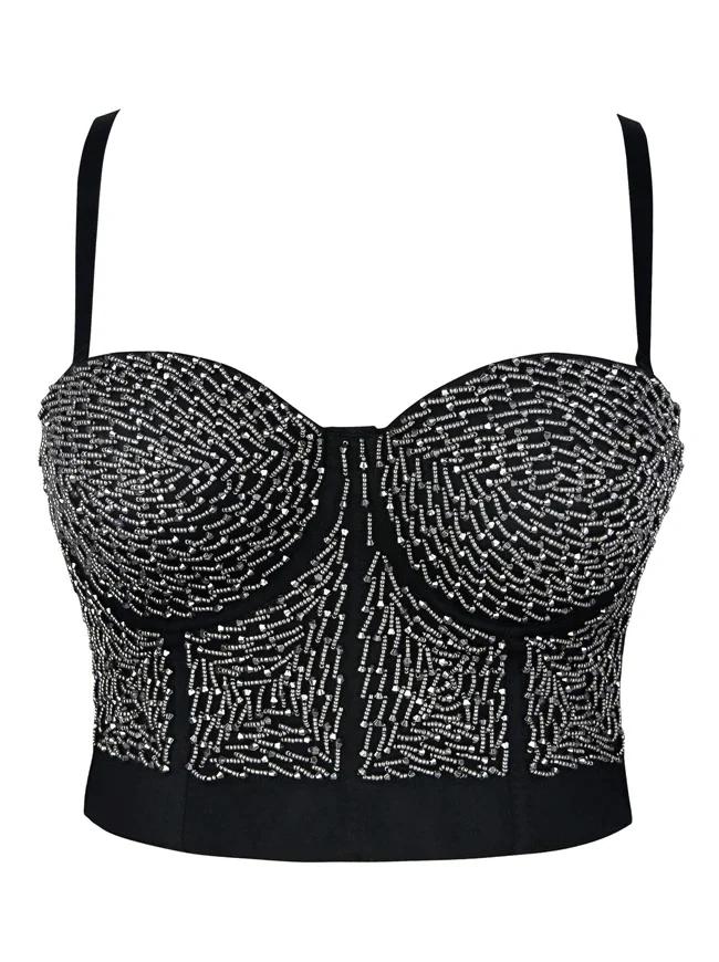 Dam Steampunk Metallic Beaded Push Up Clubwear Bustier Crop Top BH