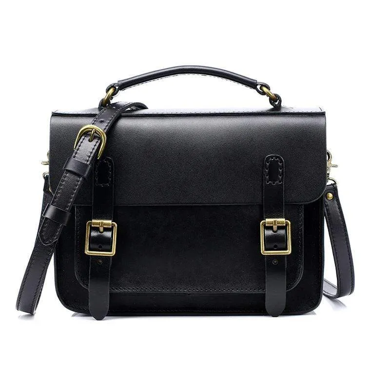 Vintage Pure Color Cowhide Cambridge Satchels för kvinnor