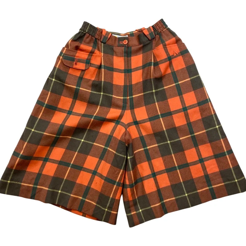 VINTAGE 90s 00s ORANGE GREEN PLAID CHECK AQUASCUTUM TAILORED BERMUDA SHORTS 4 6