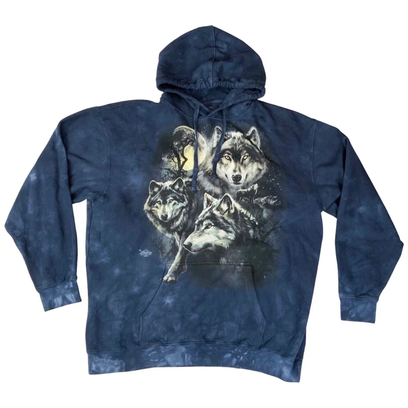 Preloved 2011 Blue The Mountain Wolf Graphic Print Hoodie XXL