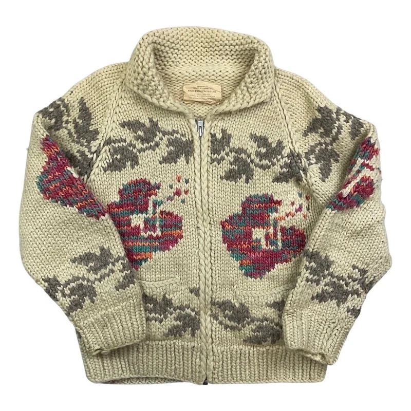 VTG LADIES WOOL COWICHAN NATIVE CANADIAN CARDIGAN GRAPHIC KNIT ROCKABILLY 38”