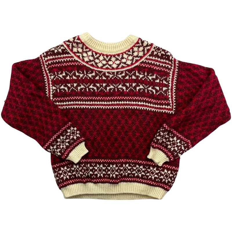 Vintage 80s Red Cream Black United Colours of Benetton Knitted Wool Jumper M
