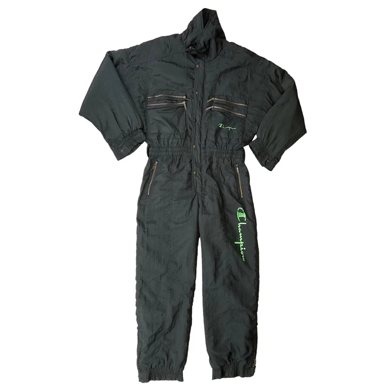 Vintage 80s 90s Black Champion Ski Suit Retro Winter Sportswear L