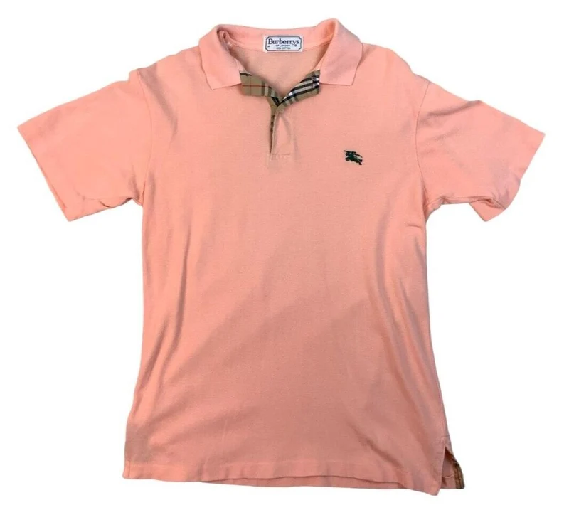VINTAGE 80s BURBERRY POLO SHIRT SALMON PINK SIZE M