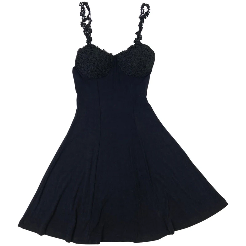 Vintage 90s Black Body-Con Skater Party Dress 6 XS