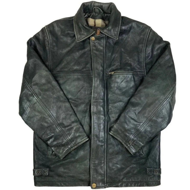 Vintage 90s David Moore Black Leather Zip Down Jacket L