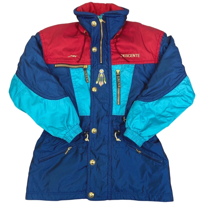 Vintage 1990s Blue Red Descente Embroidered Dream Catcher Ski Jacket Extra Large