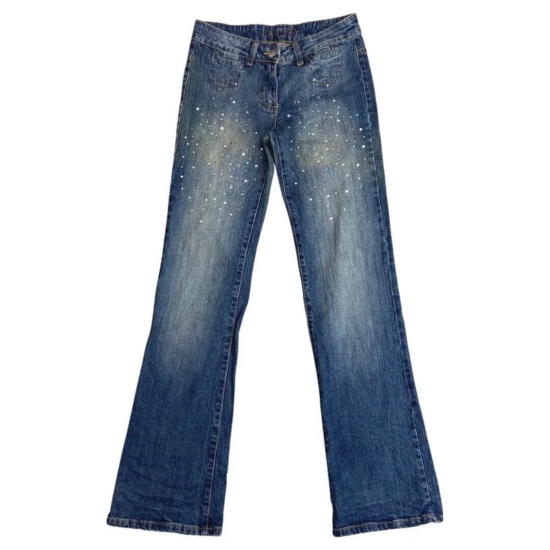 Vintage 90s Y2K Blue Denim Embellished Mid Rise Bootcut Jeans 8 10 S