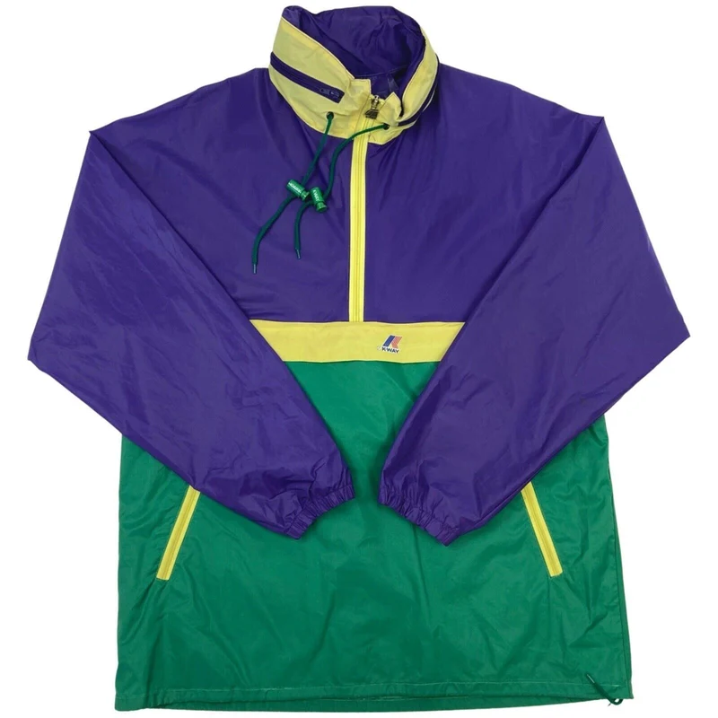 Vintage 90s Purple Green K-Way 1/4 Zip Waterproof Jacket Large
