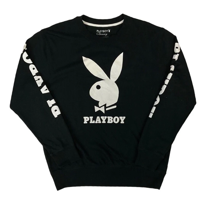 Vintage 90s Y2K Black White Graphic Print Playboy Bunny Sweatshirt 12 14