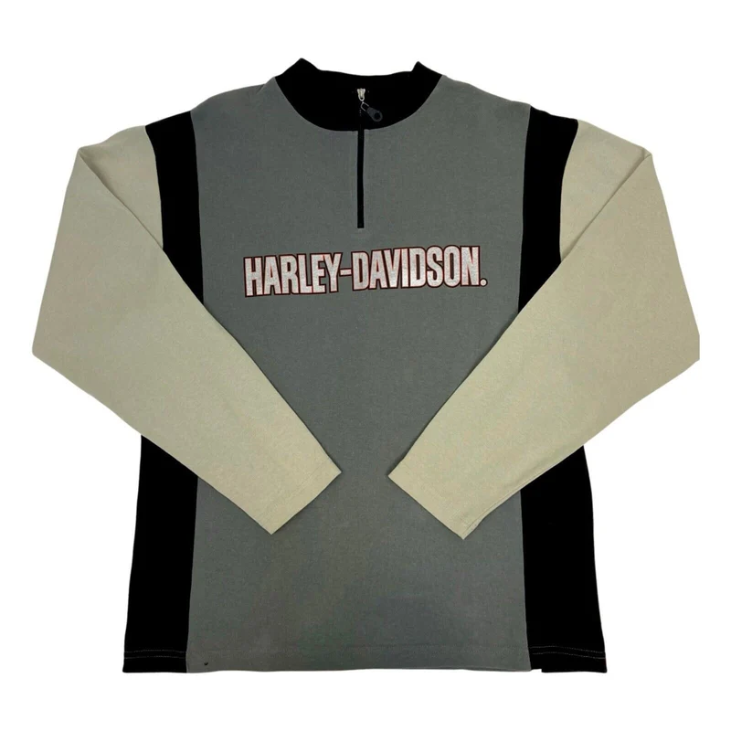 Vintage 90s 00s Black Grey Harley Davidson 1/4 Zip Jumper XL