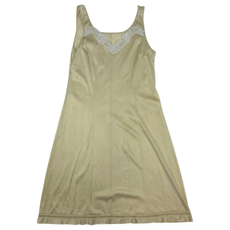 Vintage 90s Cream Lacy Slip Dress 8 10 S