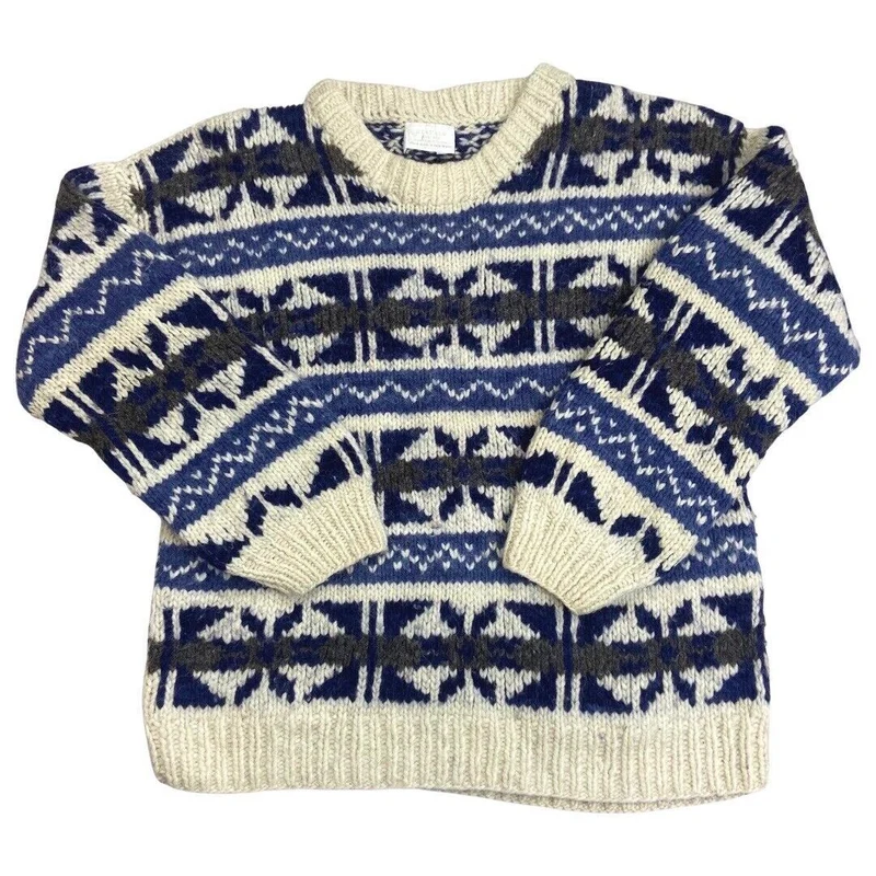 Vintage 80s Blue White Scandinavian Handknit Jumper XL