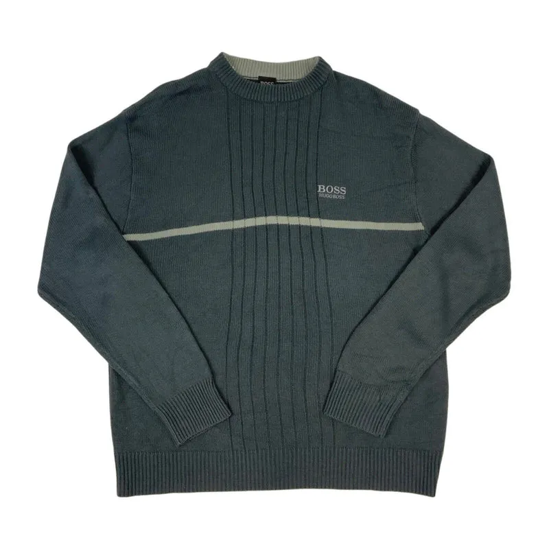 Vintage 90s Grey Embroidered Hugo Boss Knit Sweater L