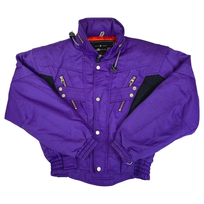 Vintage 1990s Purple Black Ellesse Embroidered Ski Jacket Coat Medium