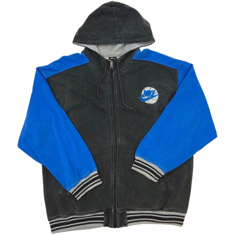 Vintage 90s Grey Blue Embroidered Nike Zip Up Hoodie XL