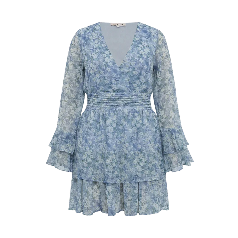 Florella Short Dress - Blue/Off White