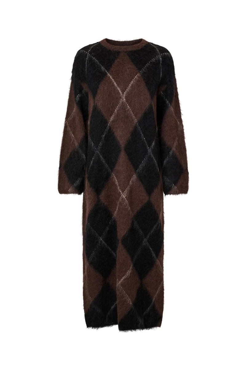 Yas - Yasargy Ls Long Mohair Blend Knit Dress - 5121390 Carafe Black Bean W Pristine Line
